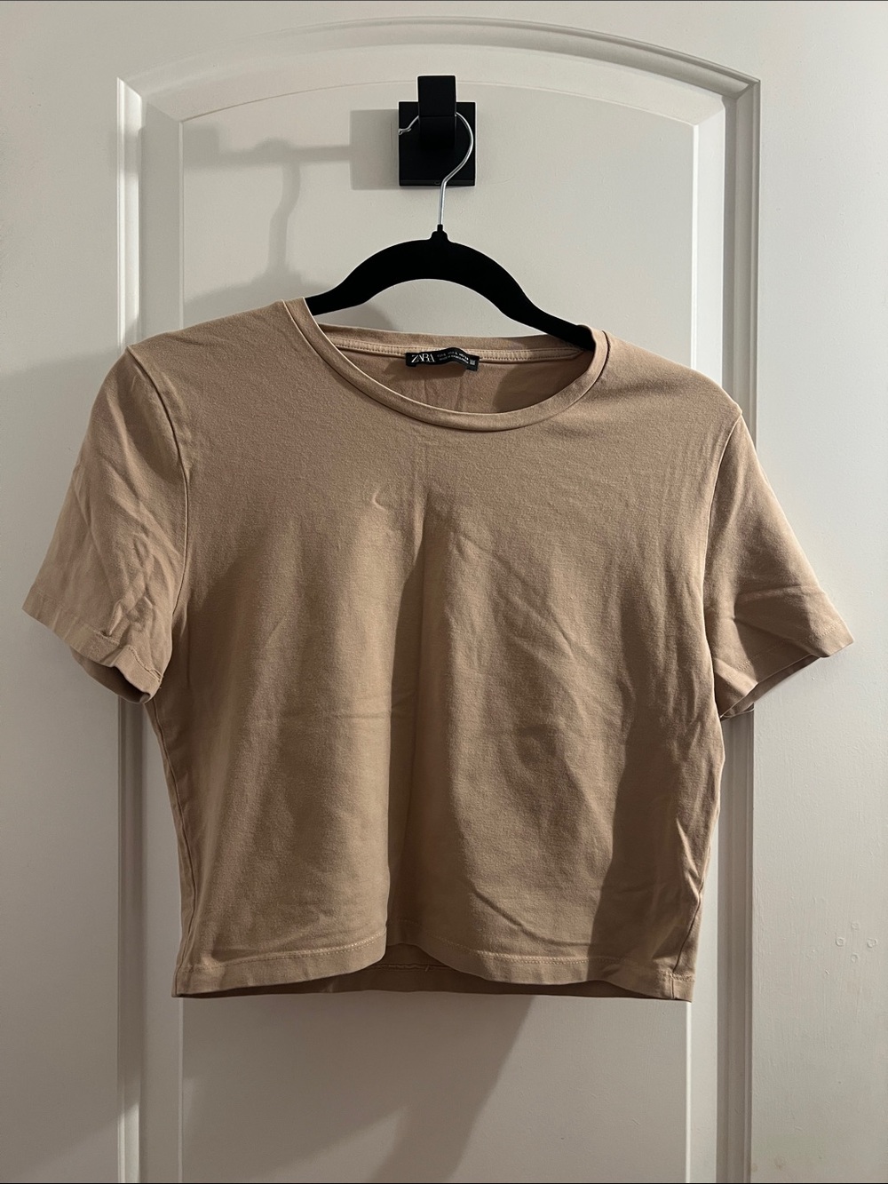 Zara Beige Short Sleeve Crop Top